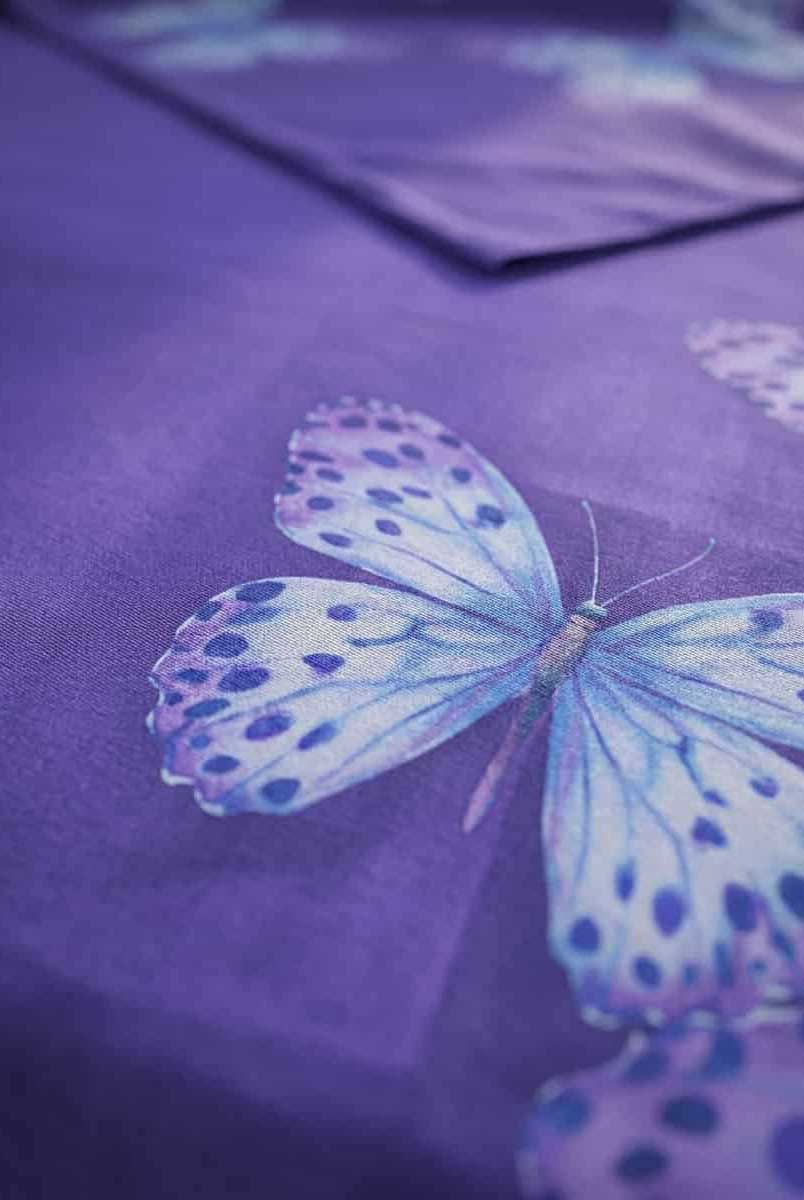 Purple Butterfly Printed Double Bedsheet Set