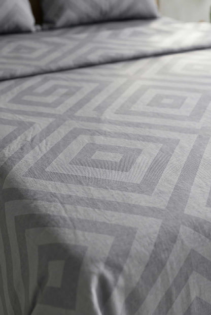 Grey Geometric Printed Double Bedsheet Set