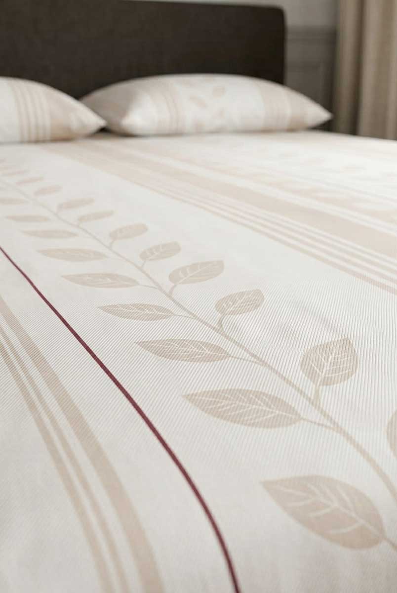 Beige Leaf Stripe Printed Bedsheet Set