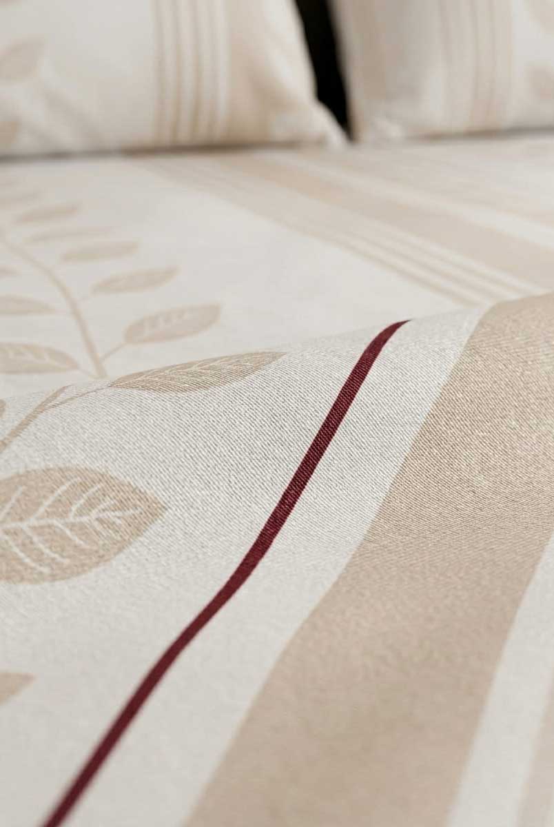 Beige Leaf Stripe Printed Bedsheet Set