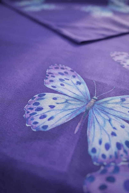 Purple Butterfly Printed Double Bedsheet Set