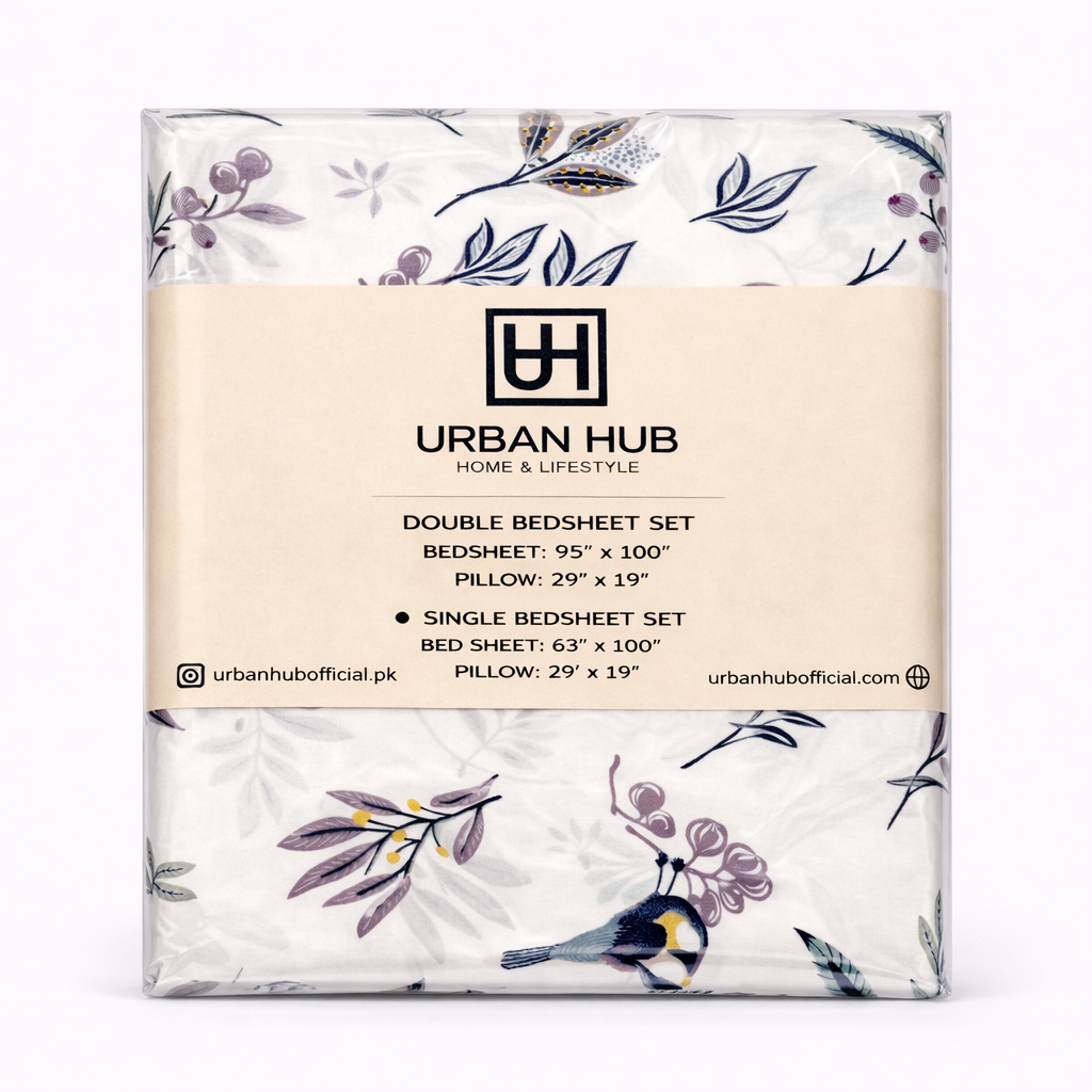 Off White Floral Printed Single Bed Sheet Set