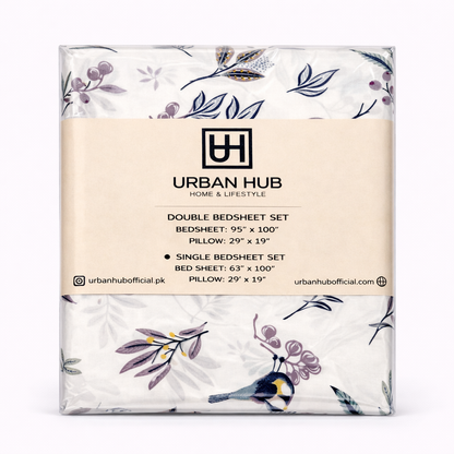 Off White Floral Printed Single Bed Sheet Set