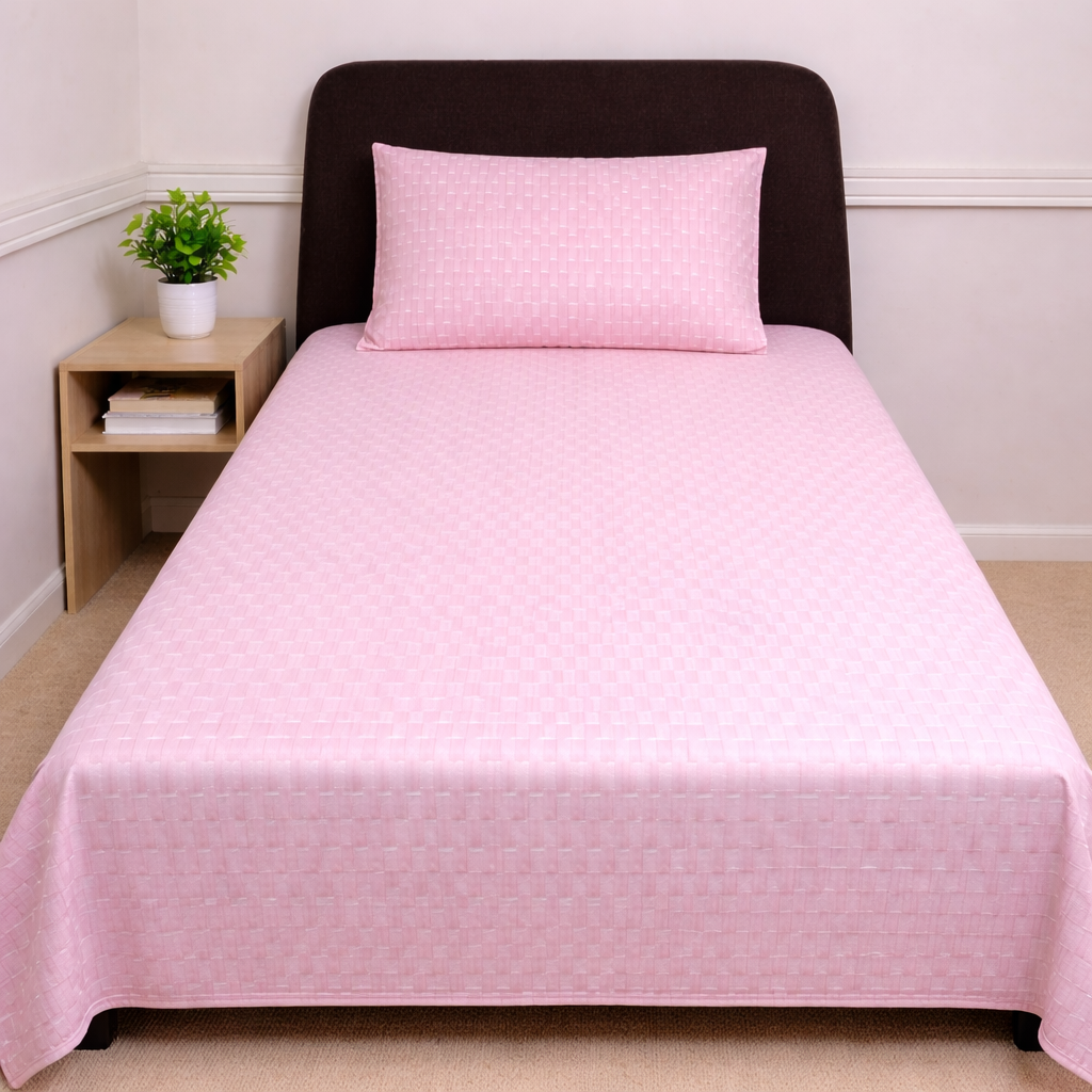 Light Pink Printed Single Bed Sheet Set