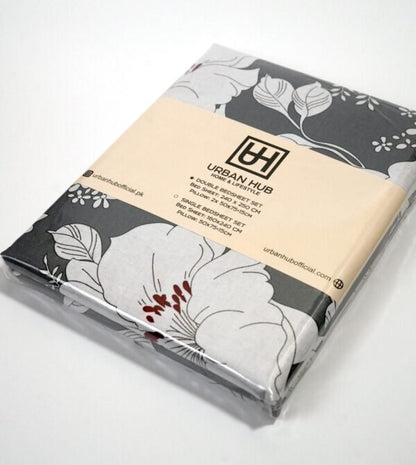 Slate Blue Blossom Double Bedsheet Set