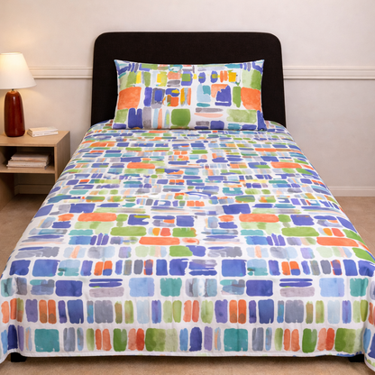 Multicolor Abstract Printed Single Bedsheet Set