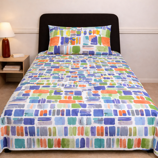 Multicolor Abstract Printed Single Bedsheet Set