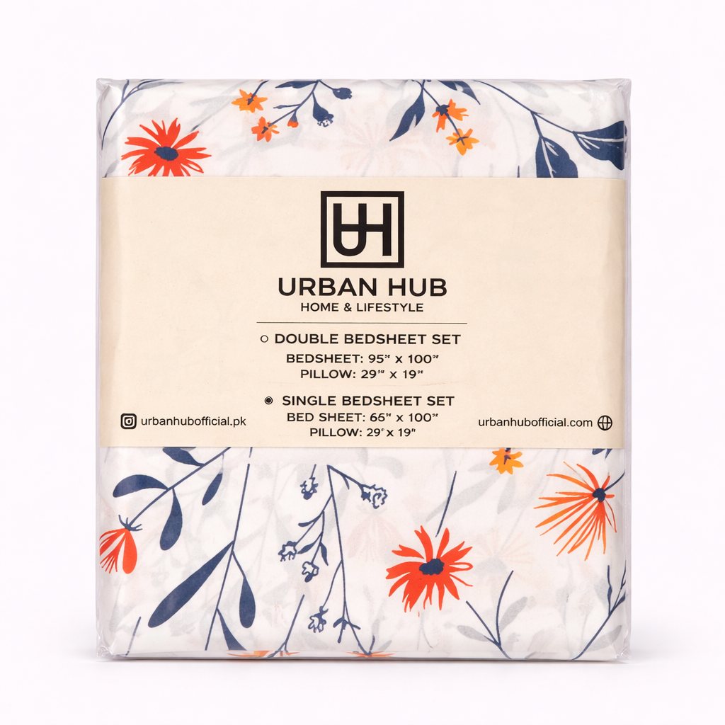 Off White Floral Printed Single Bed Sheet Set