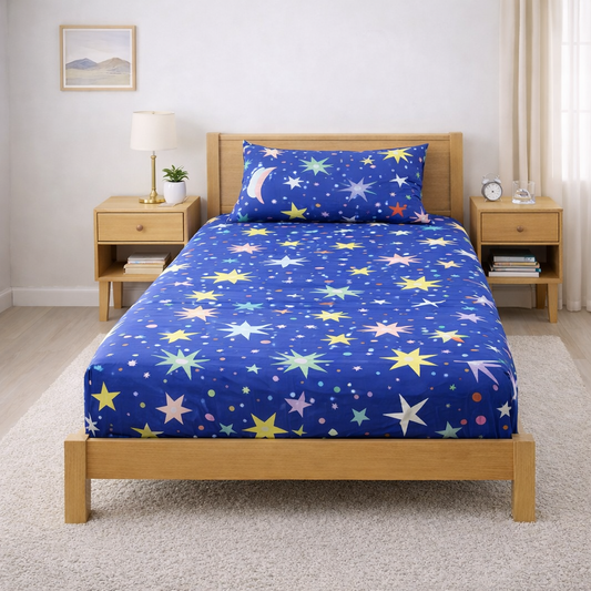 Night Sky Star Printed Single Bedsheet