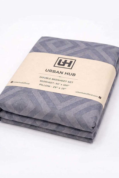 Grey Geometric Printed Double Bedsheet Set