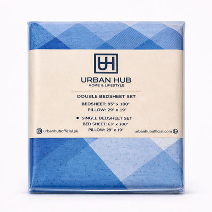 Light Blue Check Printed Single Bed Sheet Set