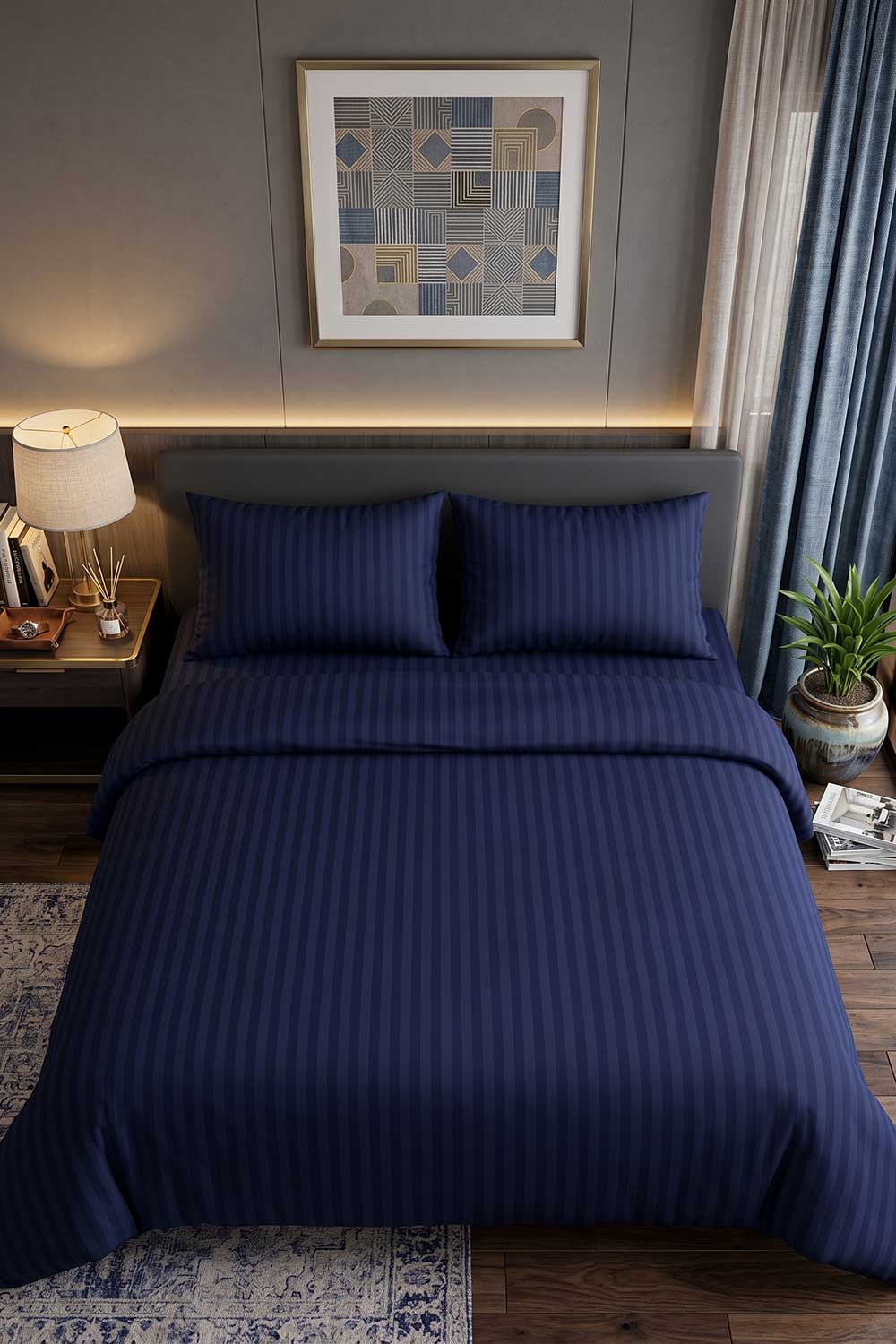Double Bed Lining Striped Bedsheet