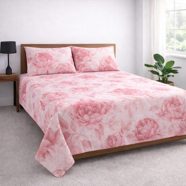 Soft Pink Blossom Printed Double Bedsheet Set